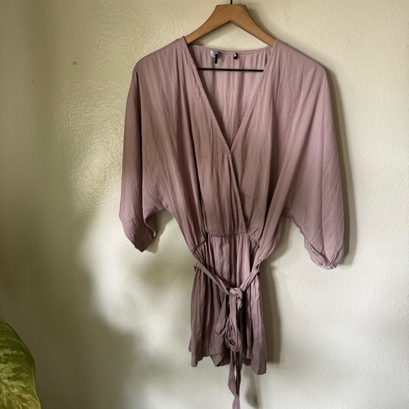 Lulus | Ain't It Grand Mauve Satin Surplice Romper - Picture 2 of 8